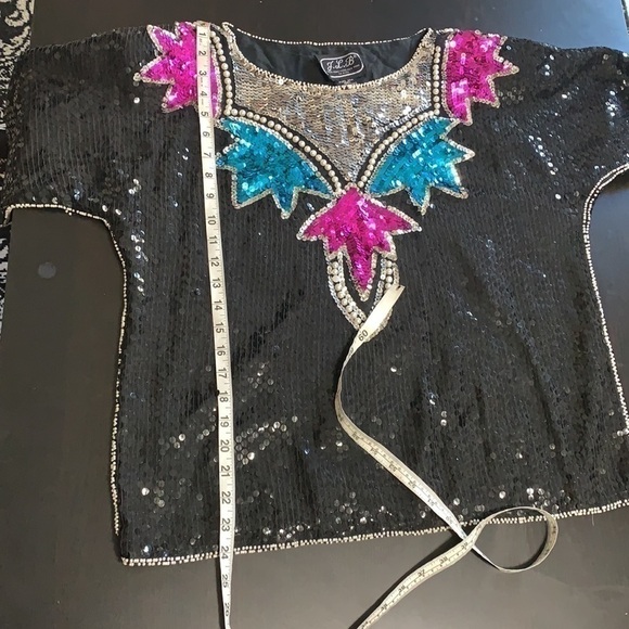 J.L.B vintage silk sequin top - Picture 7 of 9